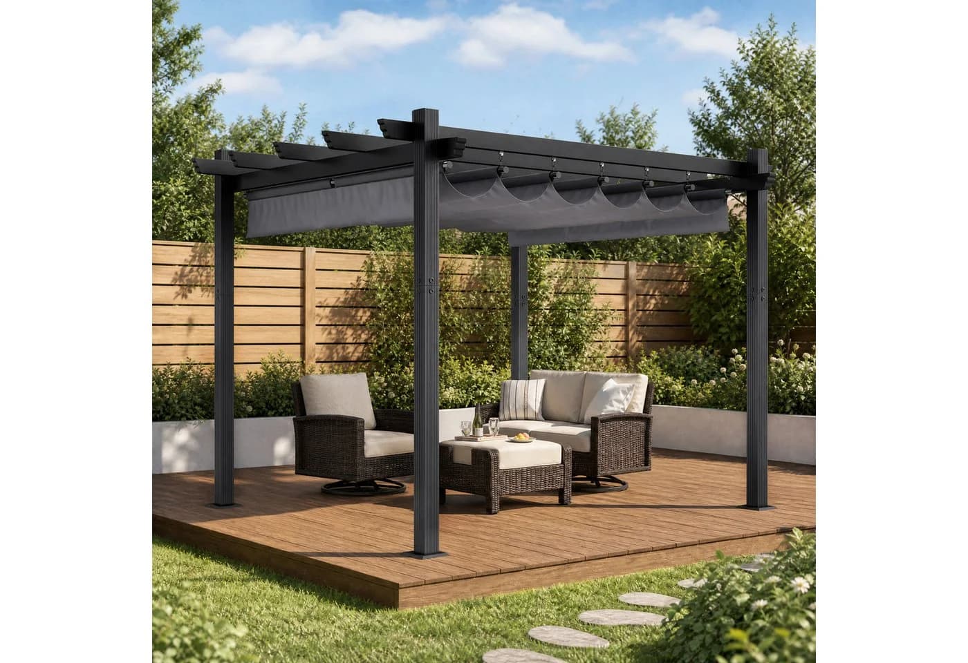 GUNJI Aluminium Pergola mit Magnetbefestigung Grau UV-Schutz - Bild 3