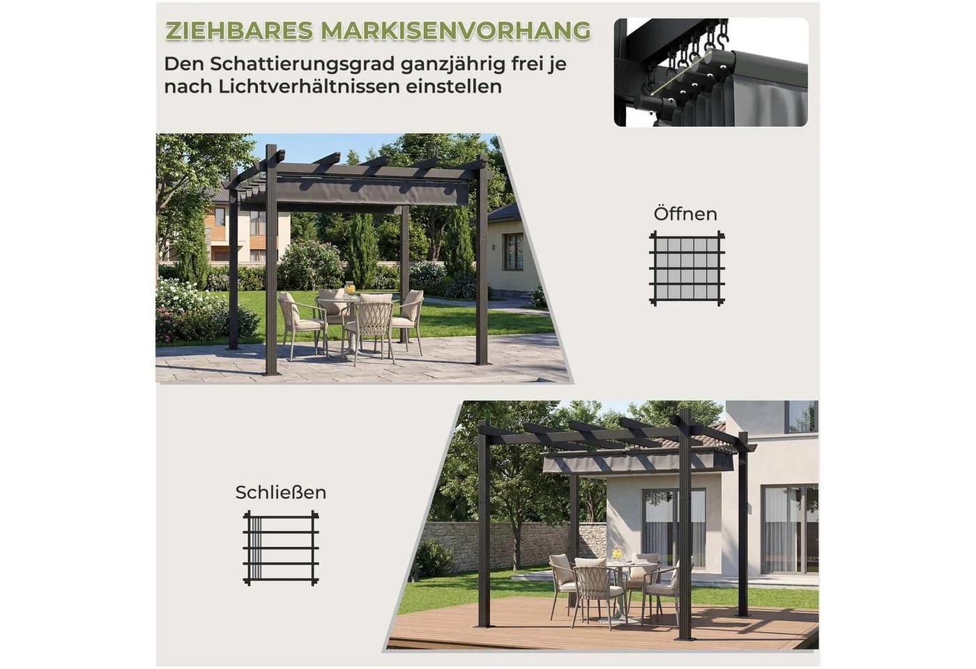 GUNJI Aluminium Pergola mit Magnetbefestigung Grau UV-Schutz - Bild 4
