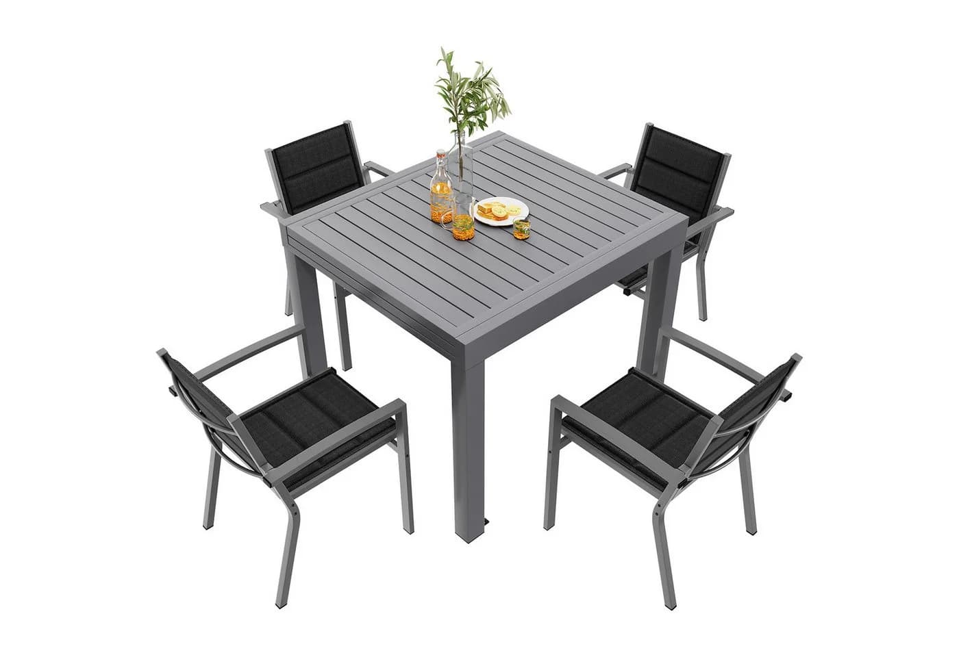 GUNJI Gartenstuhl-Set Stapelbar Aluminium Ausziehbarer Tisch - Bild 3