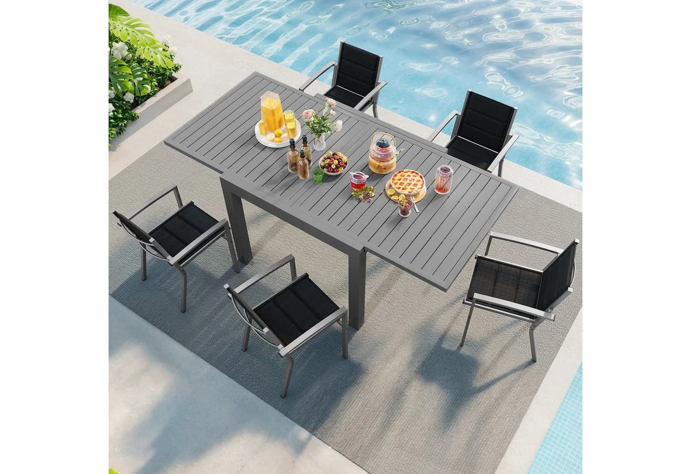GUNJI Gartenstuhl-Set Stapelbar Aluminium Ausziehbarer Tisch - Bild 4