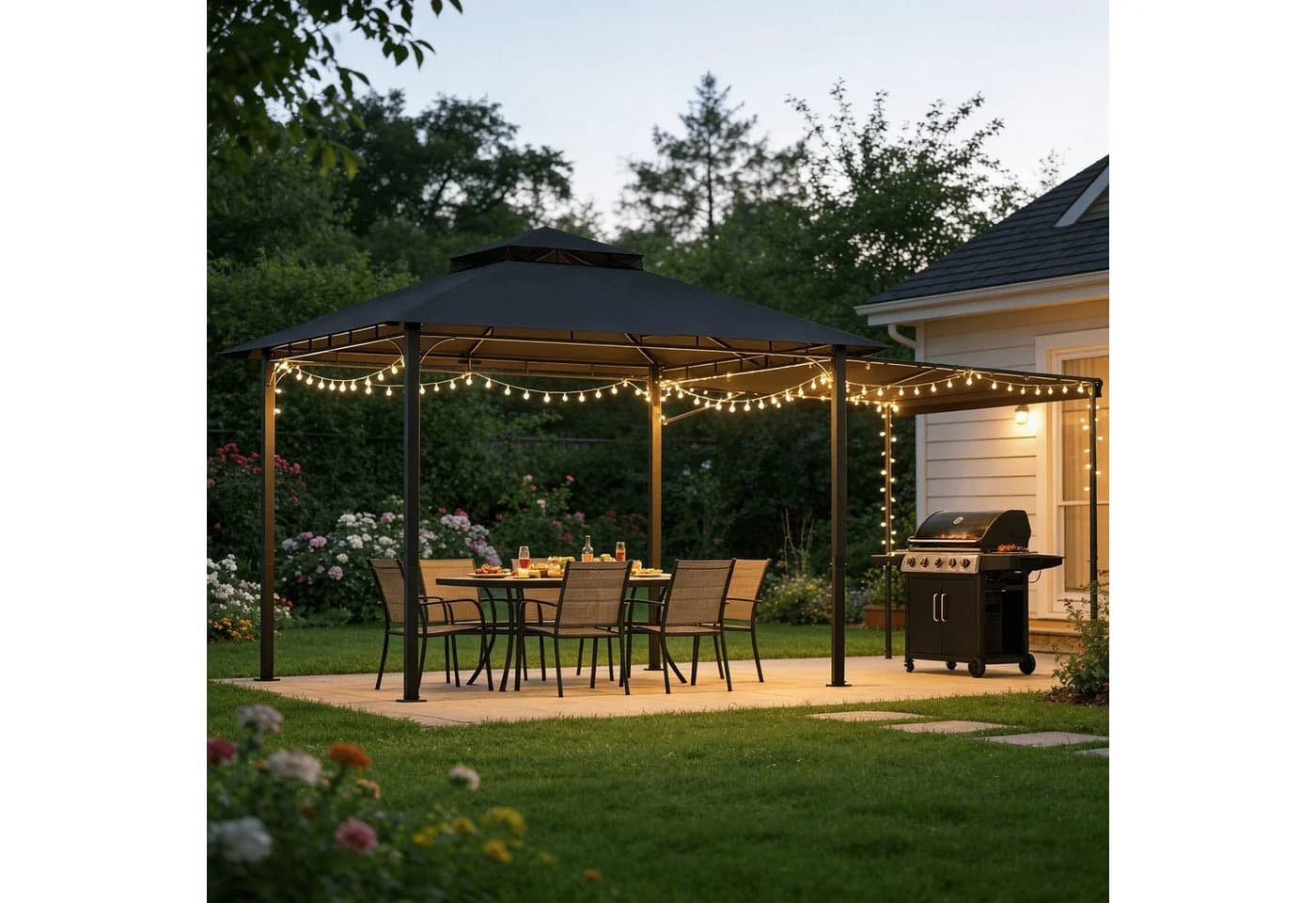 HOMALL Pavillon Extend Grillpavillon Grau mit 1,8m Seitenveranda