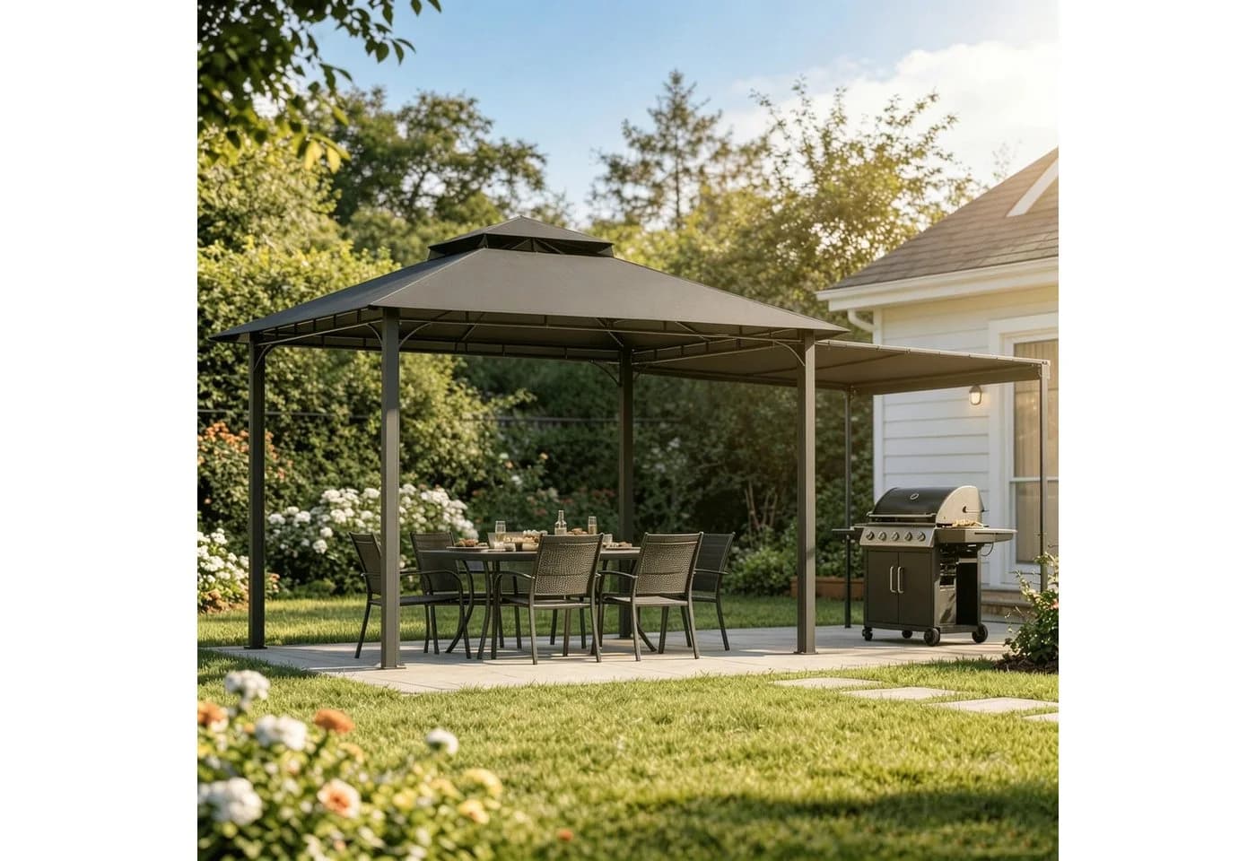 HOMALL Pavillon Extend Grillpavillon Grau mit 1,8m Seitenveranda - Bild 2