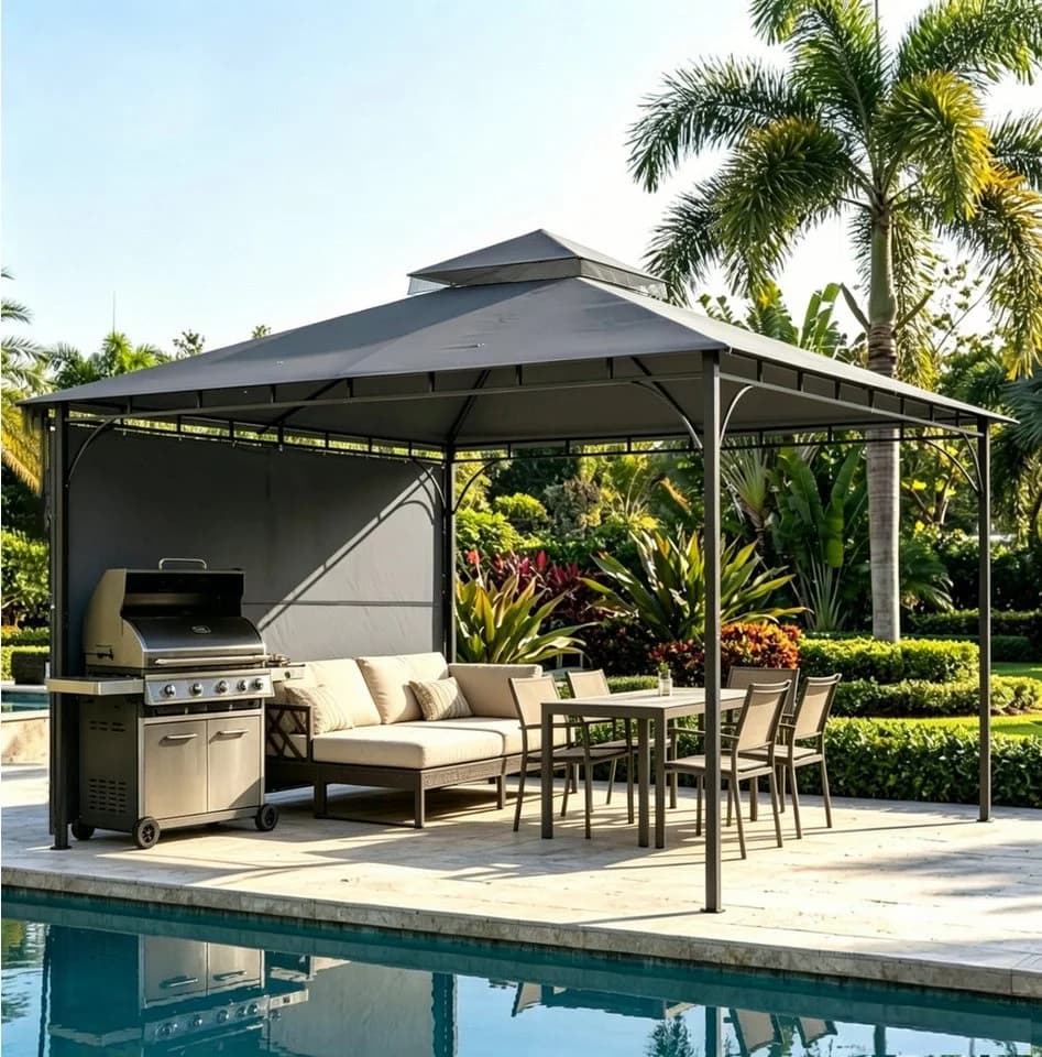 HOMALL Pavillon Extend Grillpavillon Grau mit ausklappbarer Seitenveranda - Bild 3