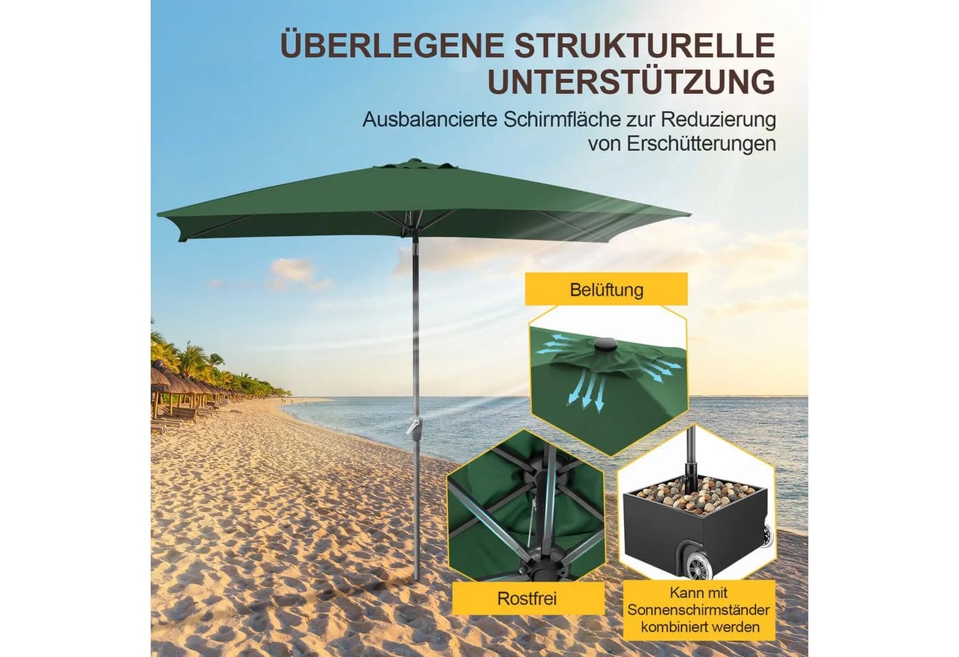 Clanmacy Rechteckiger Sonnenschirm Grün mit LED Solar - Bild 3