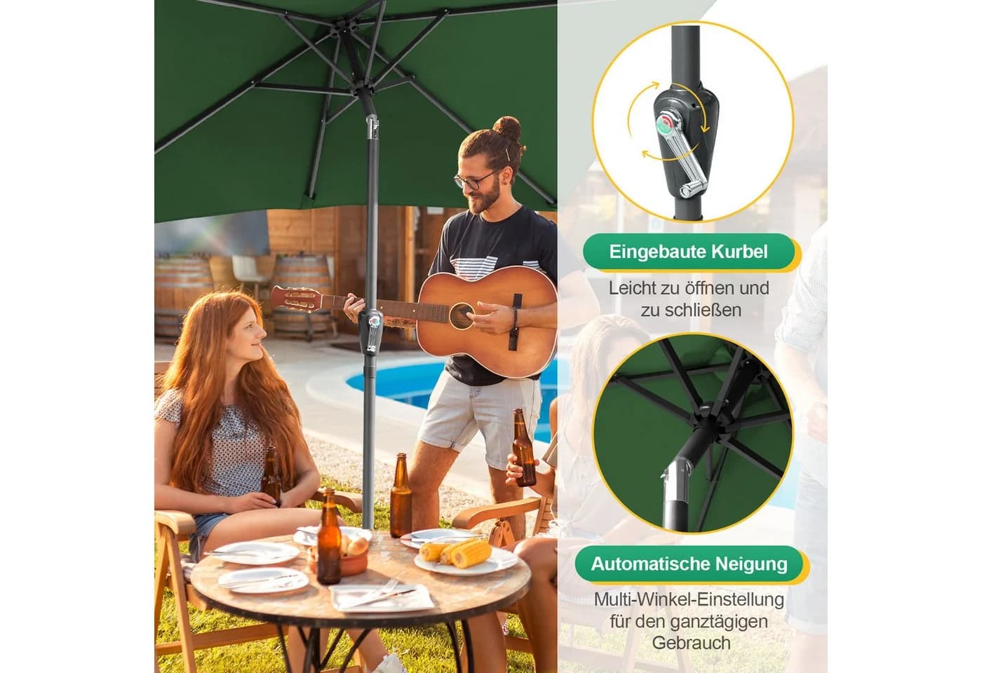 Clanmacy Rechteckiger Sonnenschirm Grün mit LED Solar - Bild 4