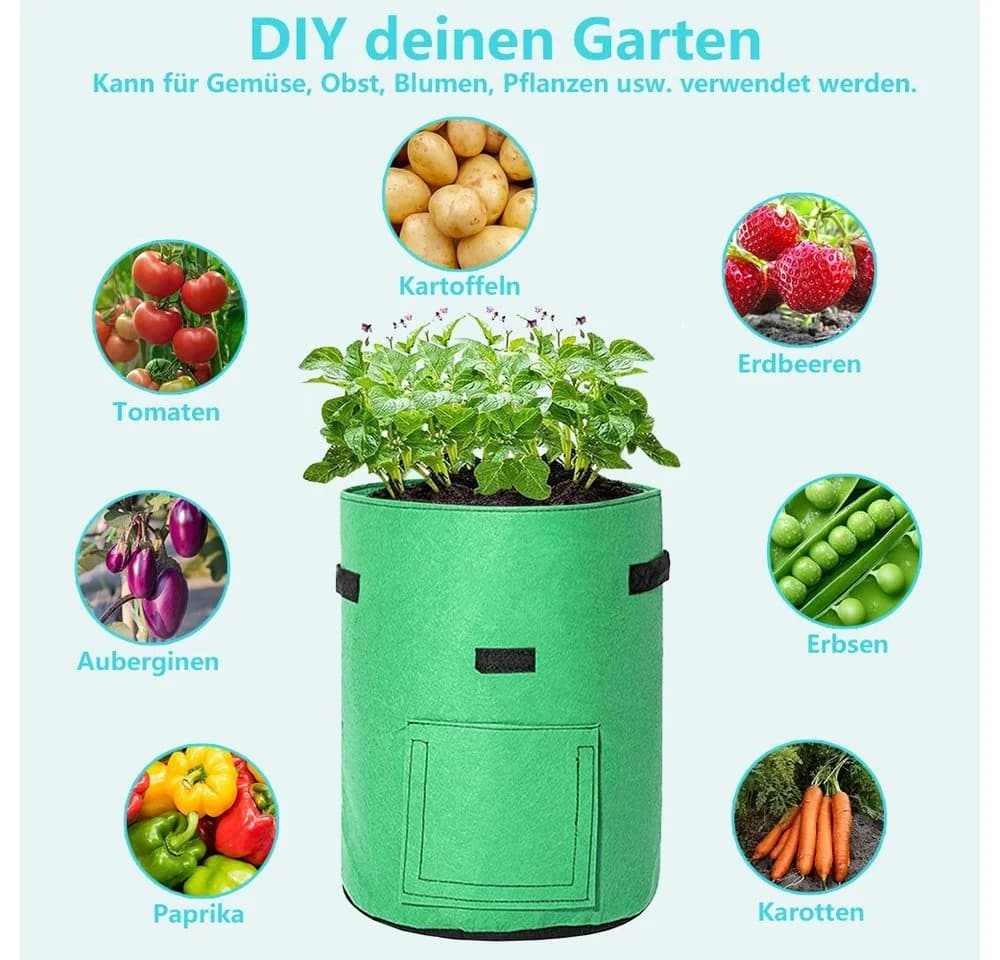 Clanmacy Pflanzsack Grün Atmungsaktiv mit Sichtfenster 5er Set - Bild 4