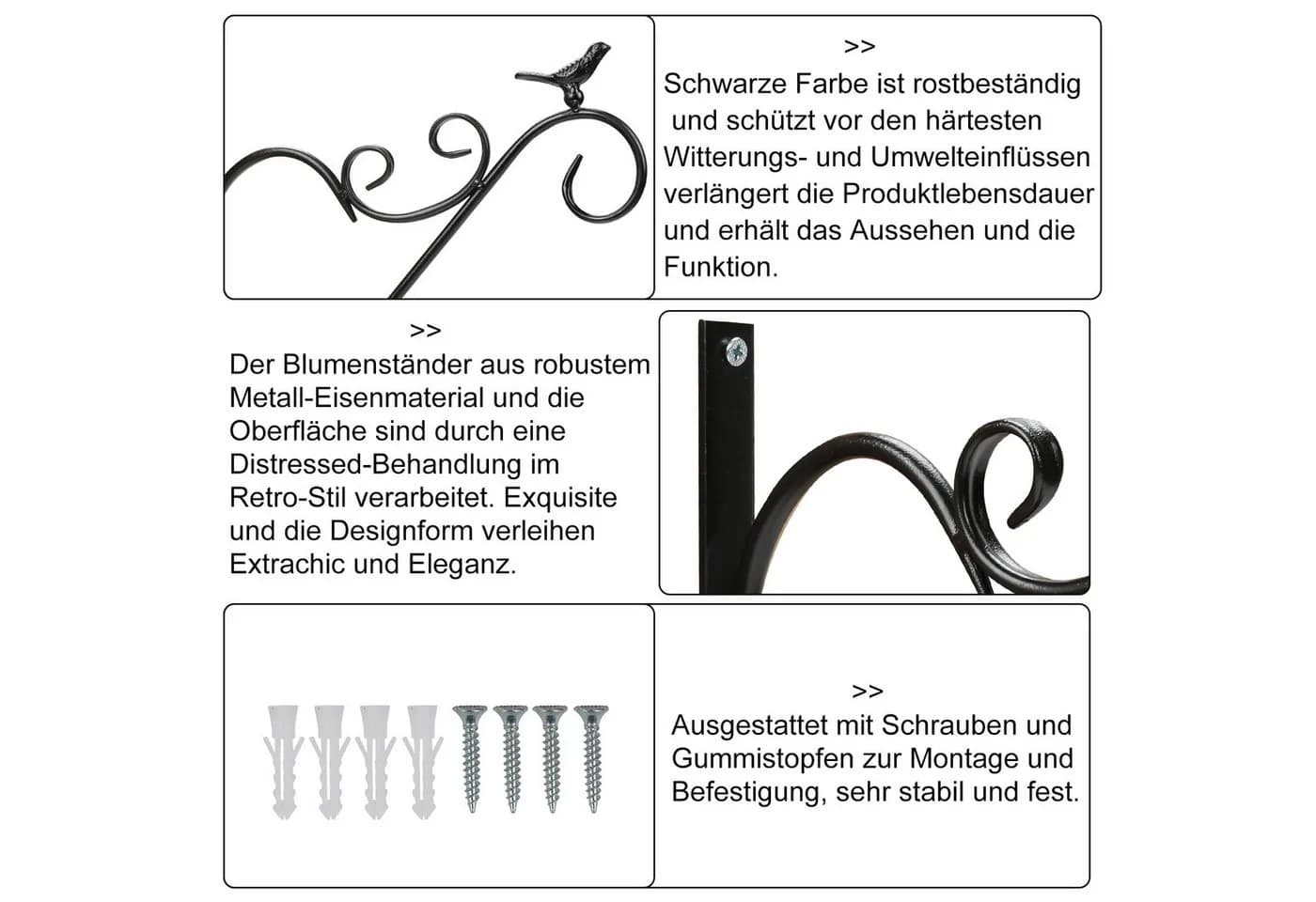 Clanmacy Wandhaken Blumenhaken Schwarz Metall 2er Set - Bild 3