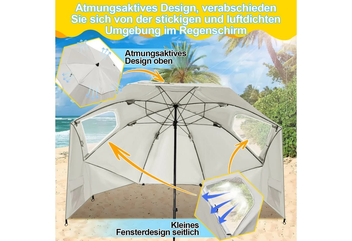 Clanmacy Sonnenschirm Strandschirm Beige UV50+ Pop-up - Bild 4