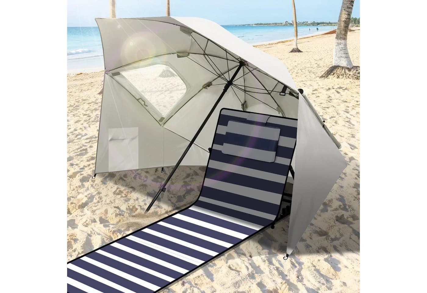 Clanmacy Sonnenschirm Strandschirm Beige UV50+ Pop-up - Bild 5