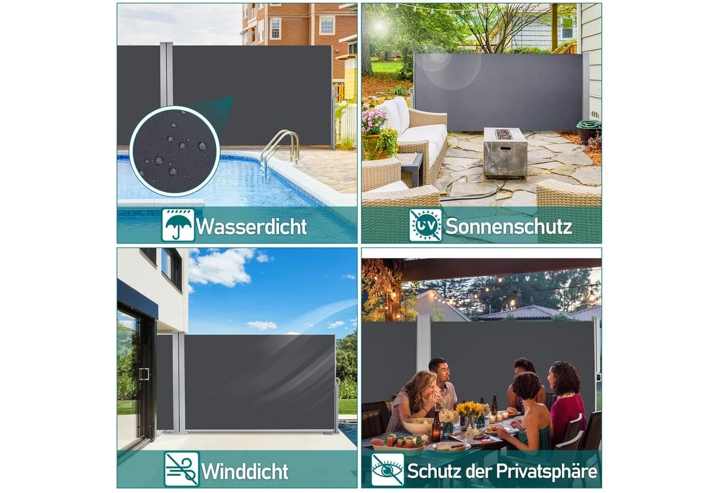 Clanmacy Seitenmarkise Grau Aluminium Sichtschutz - Bild 3