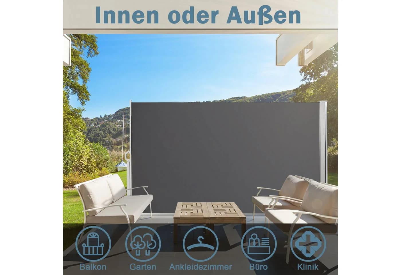Clanmacy Seitenmarkise Grau Aluminium Sichtschutz - Bild 4