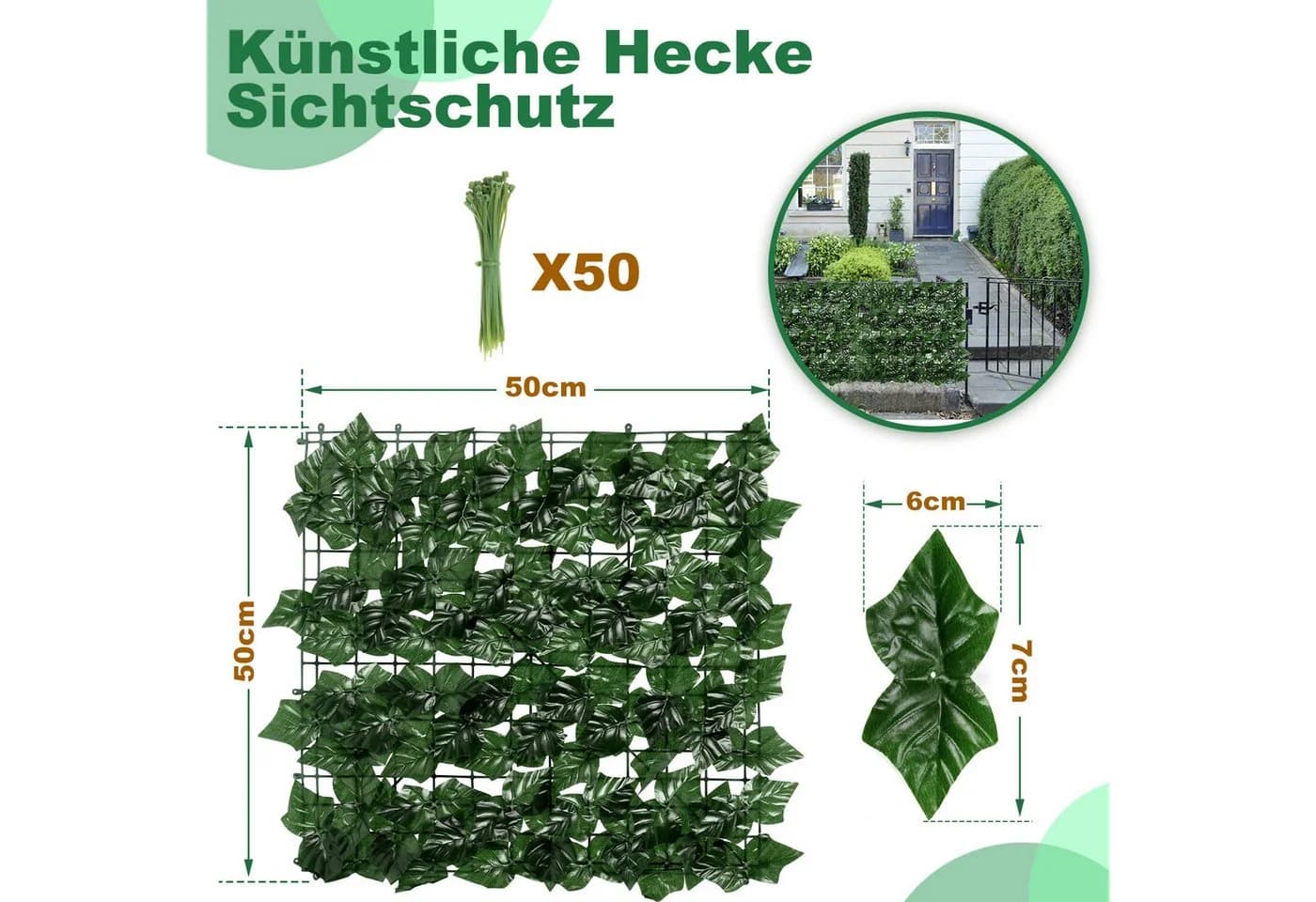 Clanmacy Balkonsichtschutz Grün 3m Efeu-Hecke