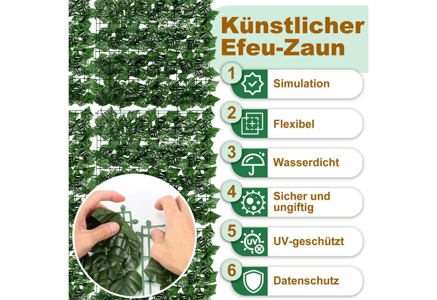 Clanmacy Balkonsichtschutz Grün 3m Efeu-Hecke - Bild 4