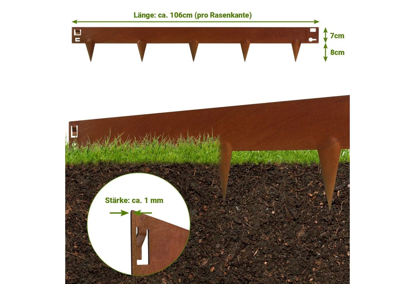 Clanmacy Rasenkante Stahl Rost 100 cm Gartenpalisade