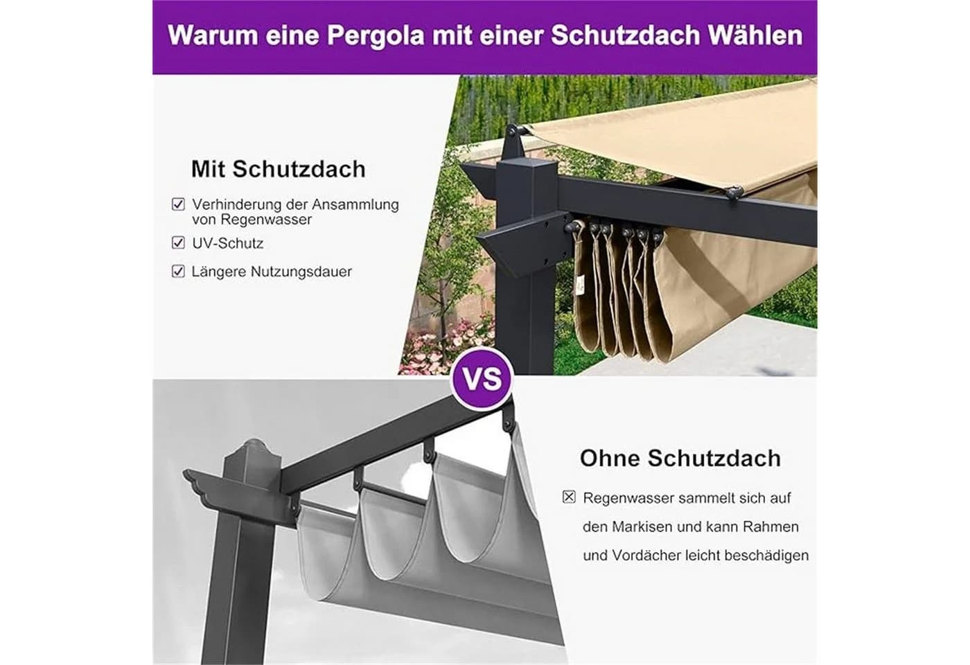 PURPLE LEAF Pergola 3x4m mit Schiebedach Aluminium Beige - Bild 4