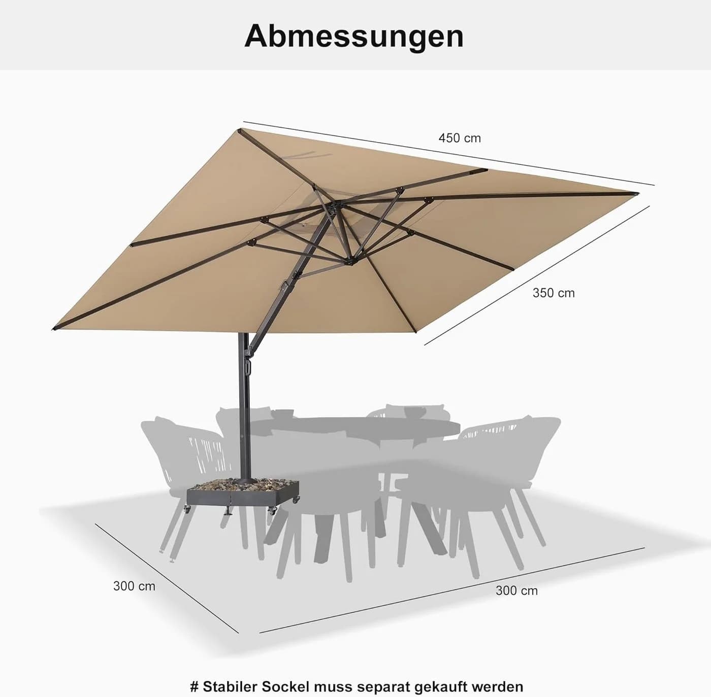 PURPLE LEAF Sonnenschirm Rechteckig Beige 360° drehbar