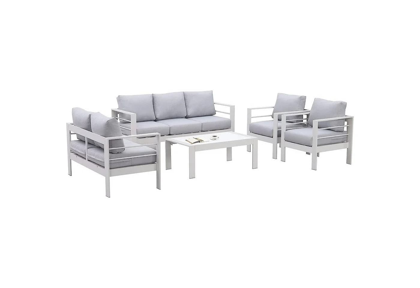 MeXo Gartenlounge-Set 5-tlg. Aluminium mit Kissen Weiss
