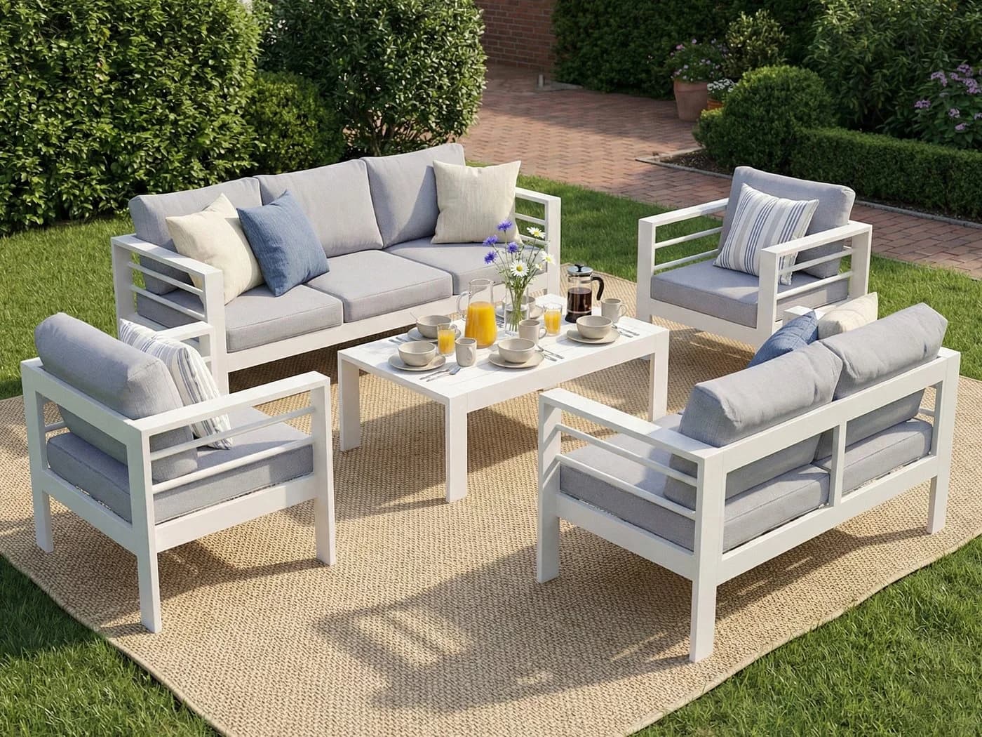 MeXo Gartenlounge-Set 5-tlg. Aluminium mit Kissen Weiss - Bild 2