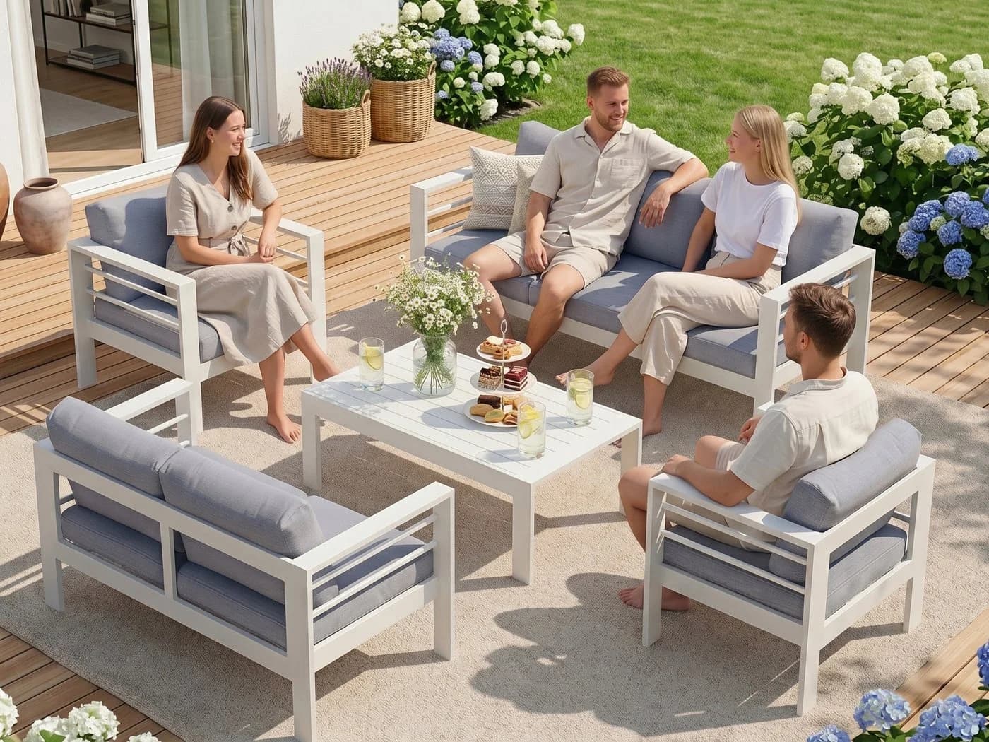 MeXo Gartenlounge-Set 5-tlg. Aluminium mit Kissen Weiss - Bild 3