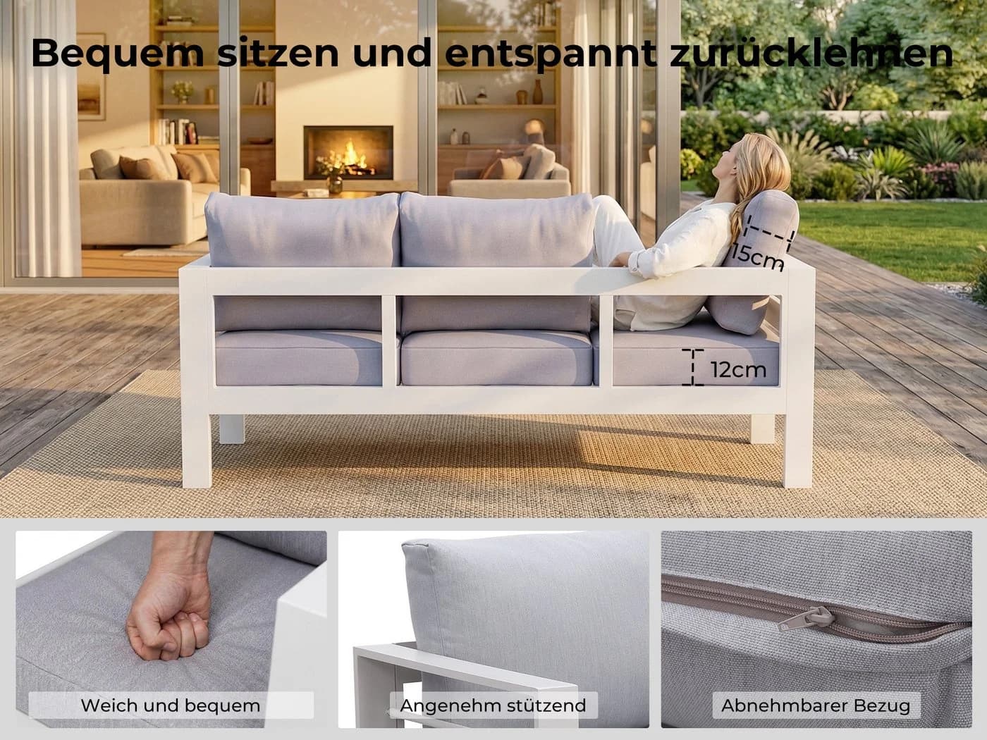 MeXo Gartenlounge-Set 5-tlg. Aluminium mit Kissen Weiss - Bild 4