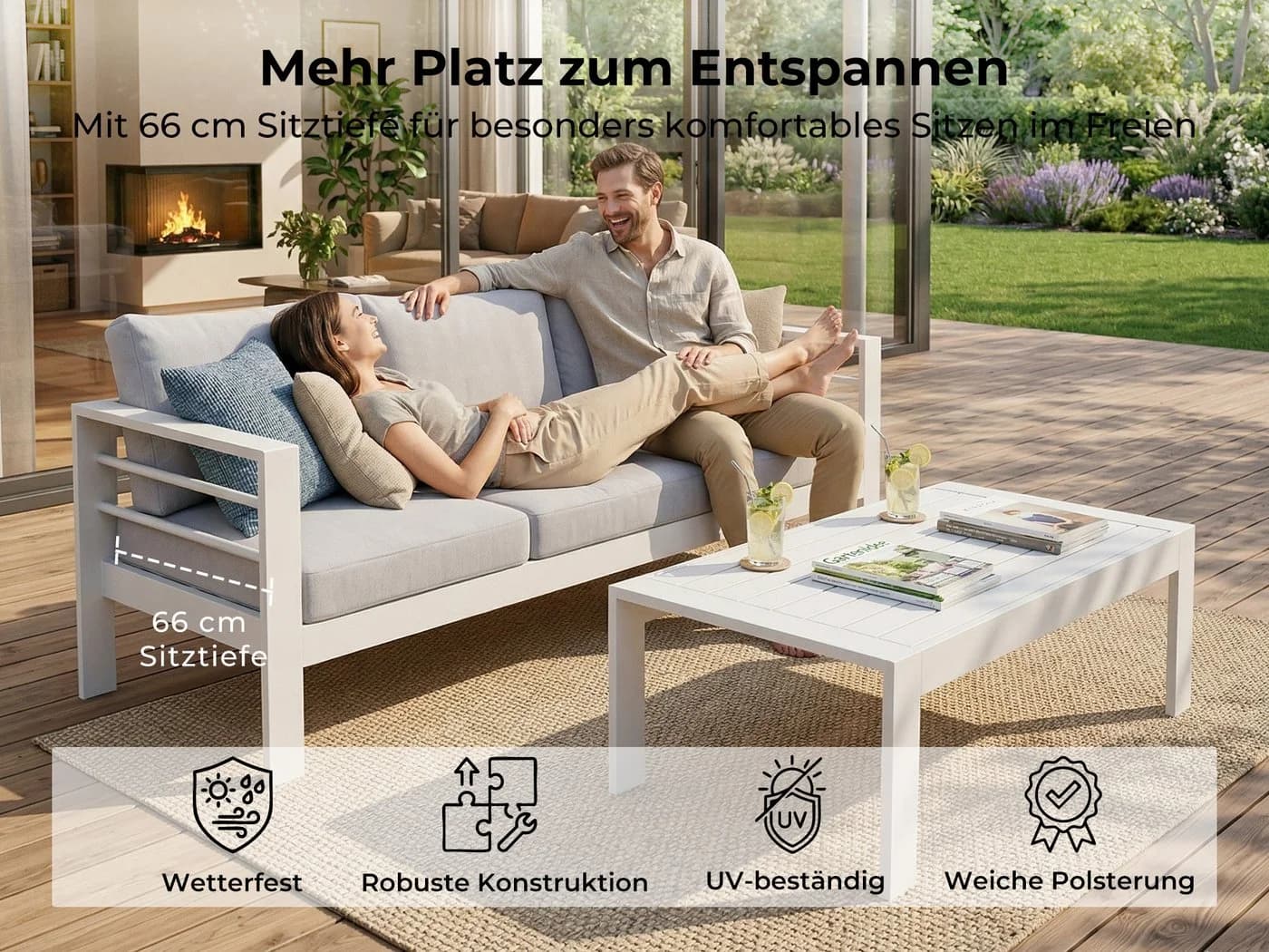 MeXo Gartenlounge-Set 5-tlg. Aluminium mit Kissen Weiss - Bild 5