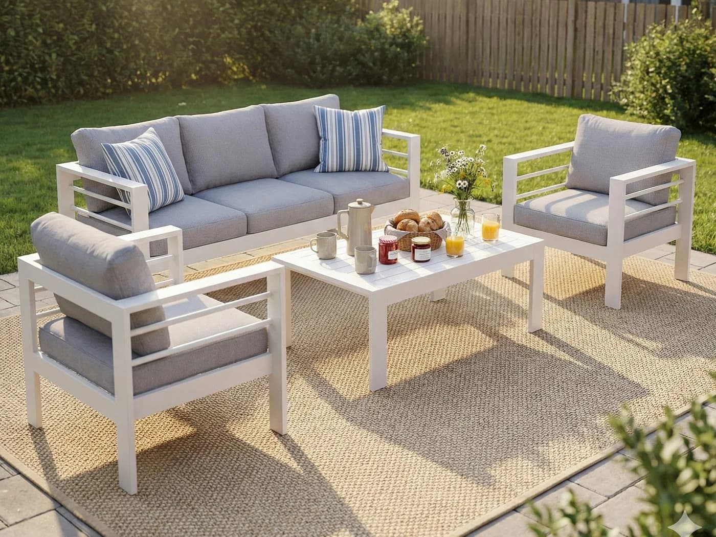 MeXo Gartenlounge-Set XXL Aluminium Outdoor weiß 5-tlg. - Bild 2