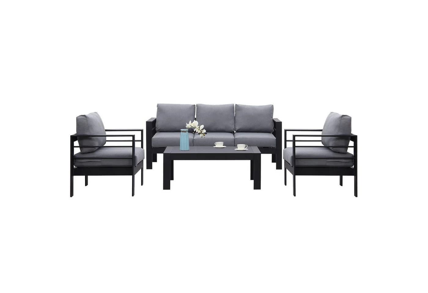 MeXo Gartenlounge-Set 4-5 Personen Aluminium Schwarz Wetterfest