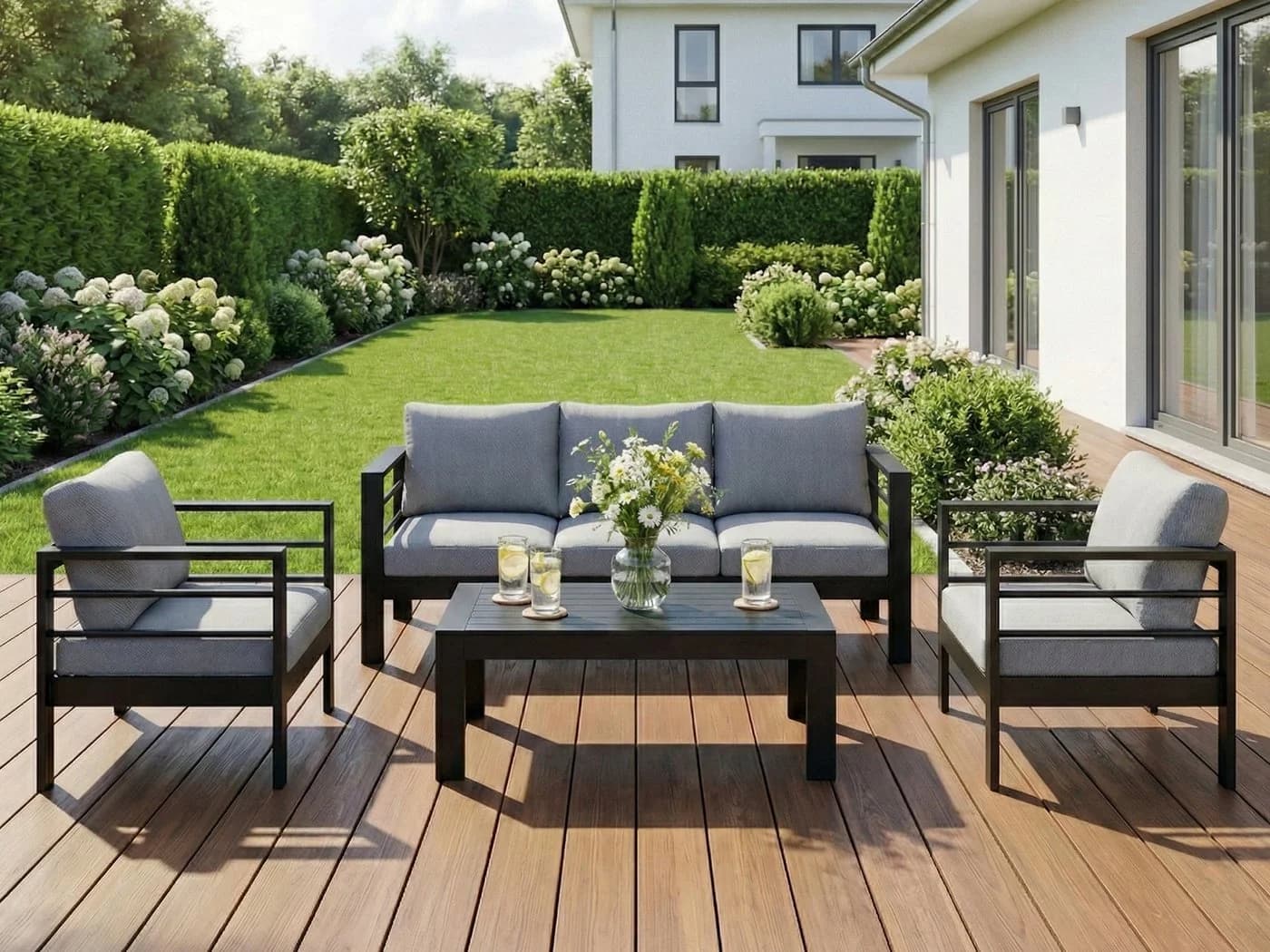 MeXo Gartenlounge-Set 4-5 Personen Aluminium Schwarz Wetterfest - Bild 2