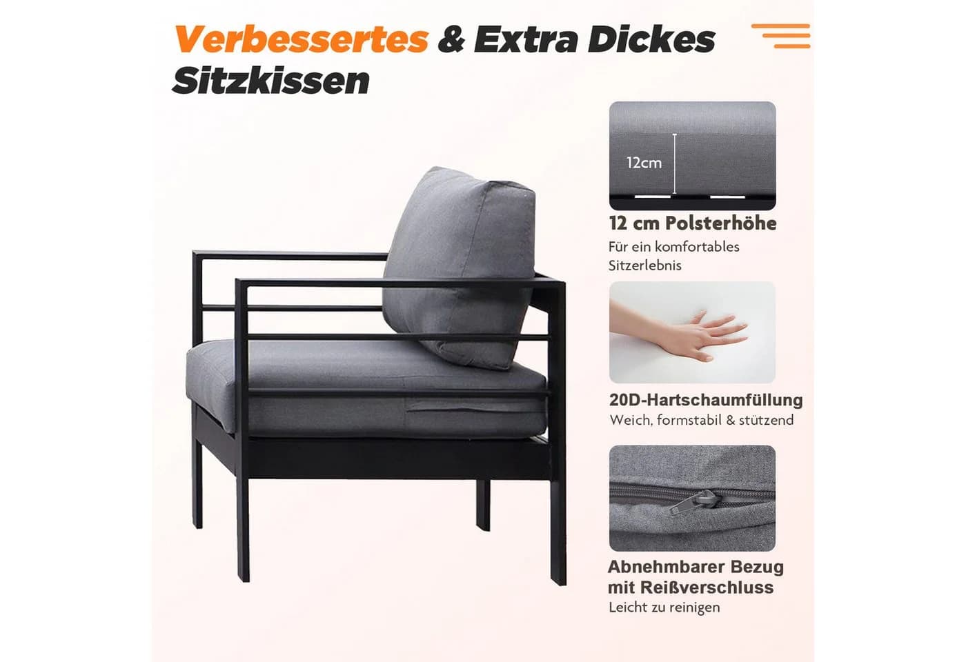 MeXo Gartenlounge-Set 4-5 Personen Aluminium Schwarz Wetterfest - Bild 5