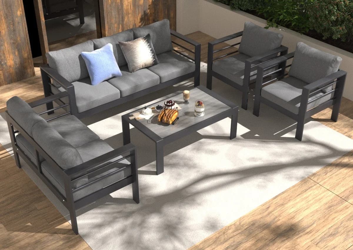 MeXo Gartenlounge-Set 5-tlg. Grau Aluminium mit Kissen - Bild 2