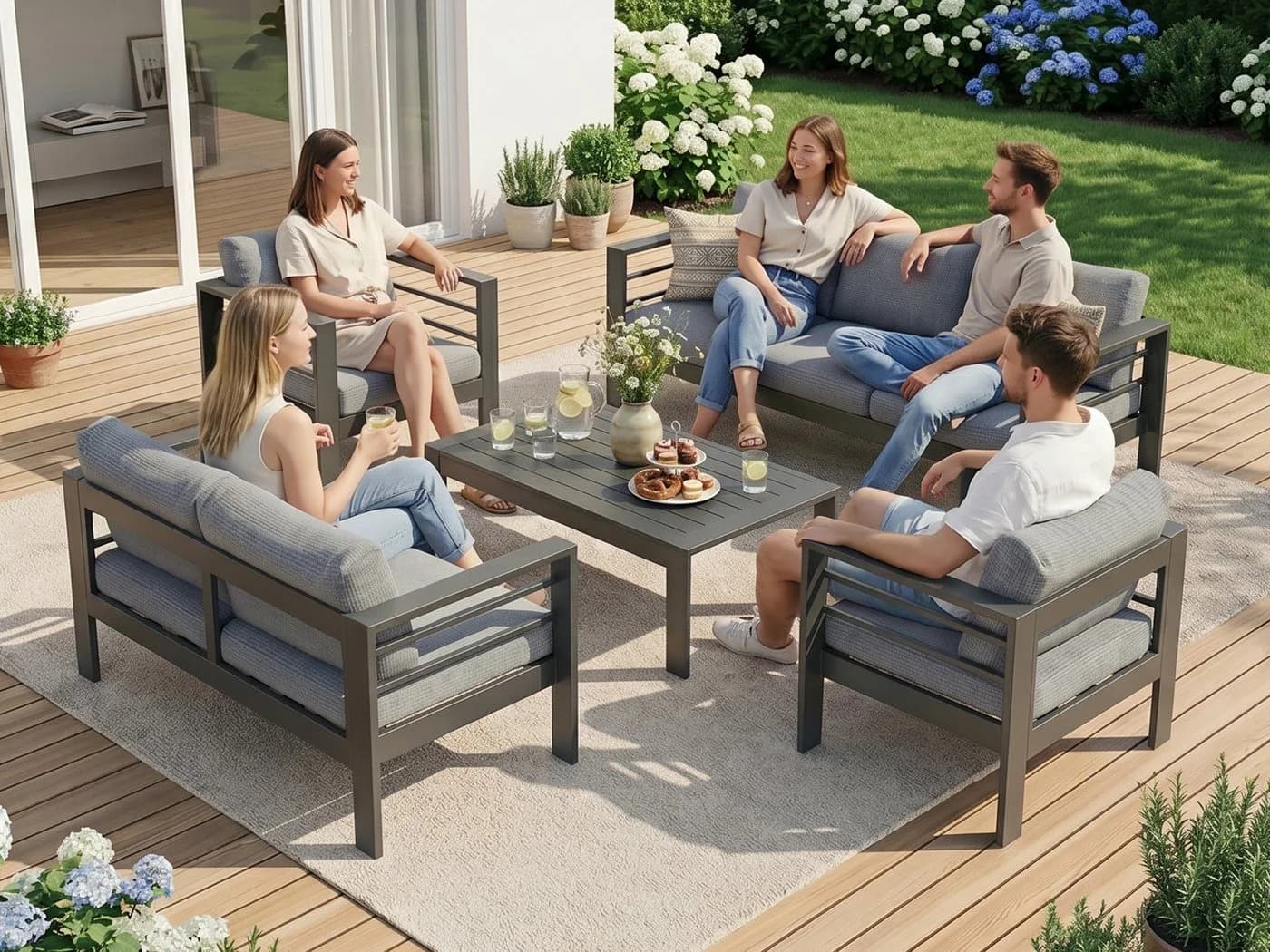 MeXo Gartenlounge-Set 5-tlg. Grau Aluminium mit Kissen - Bild 3
