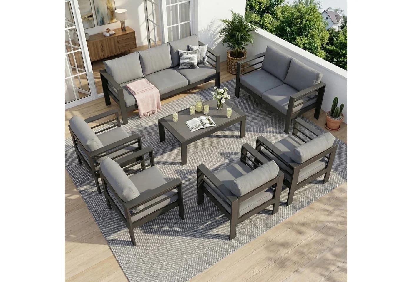 MeXo Gartenlounge-Set 5-tlg. Grau Aluminium mit Kissen - Bild 4