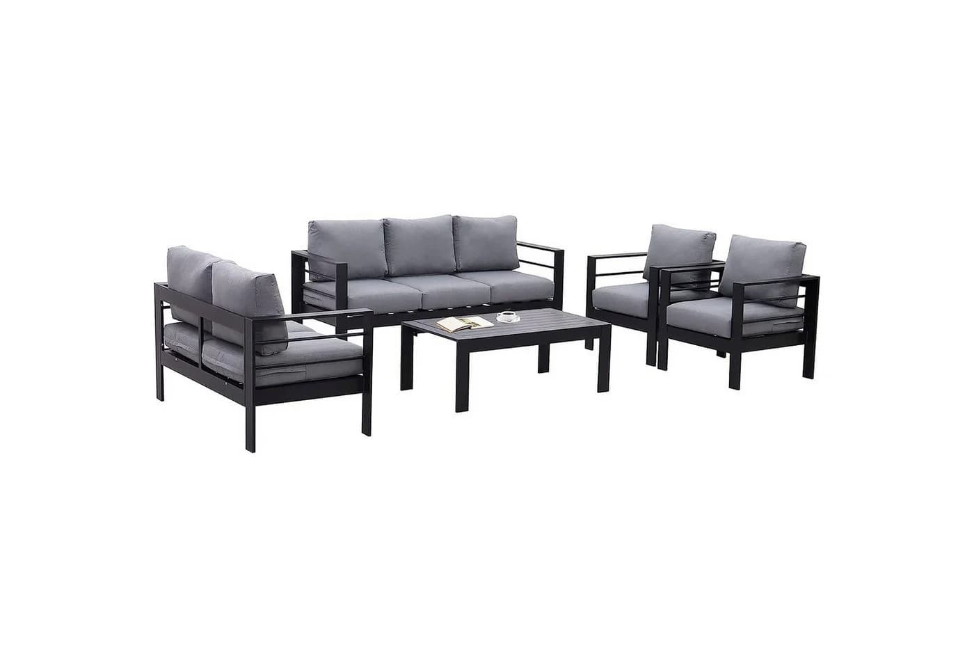 MeXo Gartenlounge-Set 5-tlg. Aluminium Schwarz mit Kissen