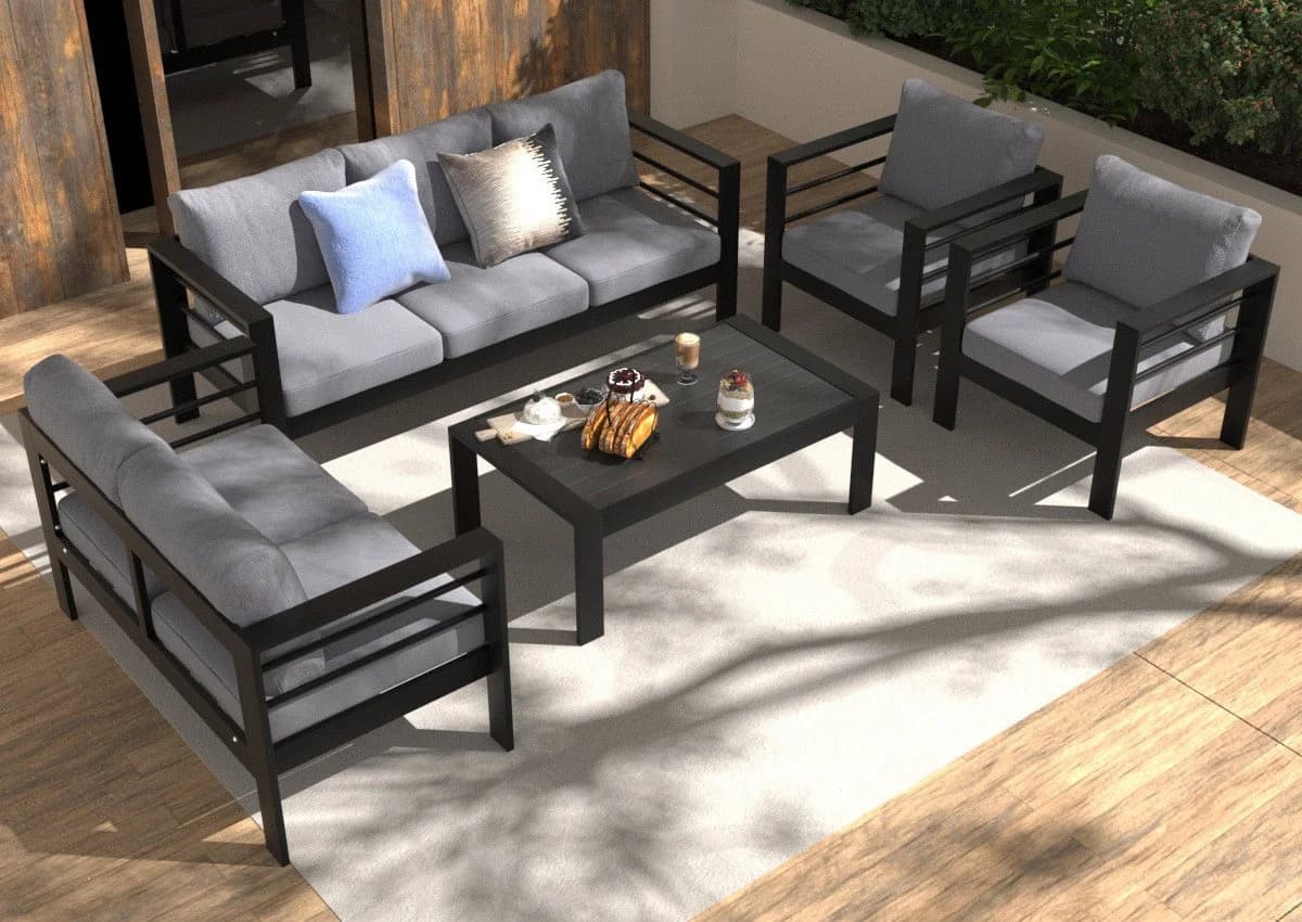 MeXo Gartenlounge-Set 5-tlg. Aluminium Schwarz mit Kissen - Bild 2