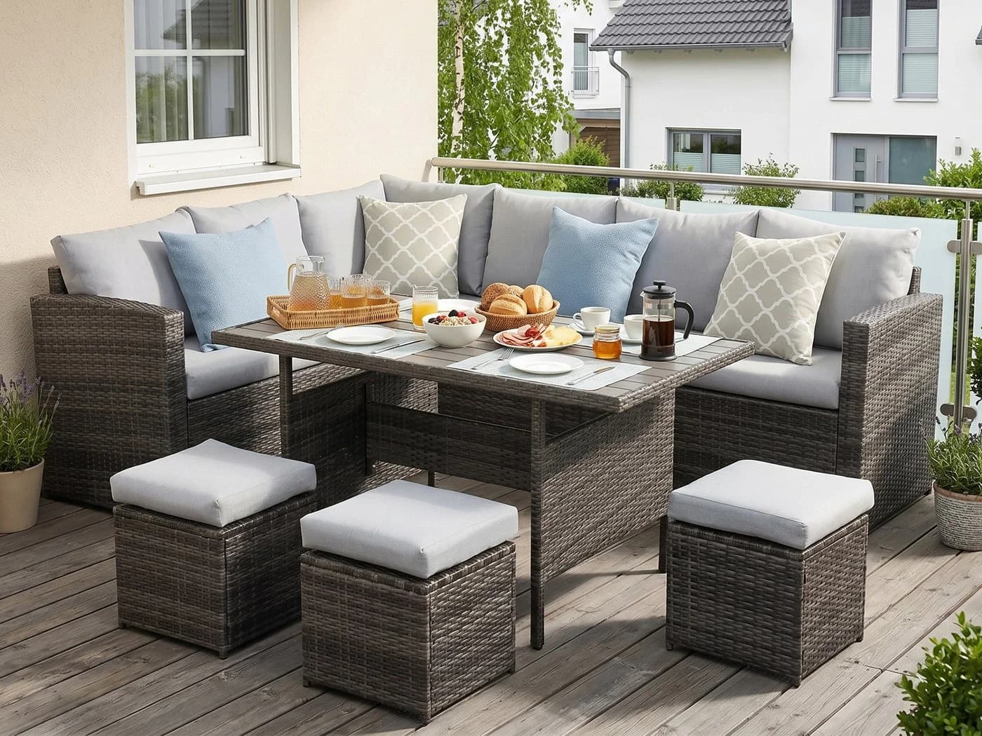 MeXo Gartenlounge-Set 7-tlg. Grau Poly Rattan für 8-10 Personen - Bild 2