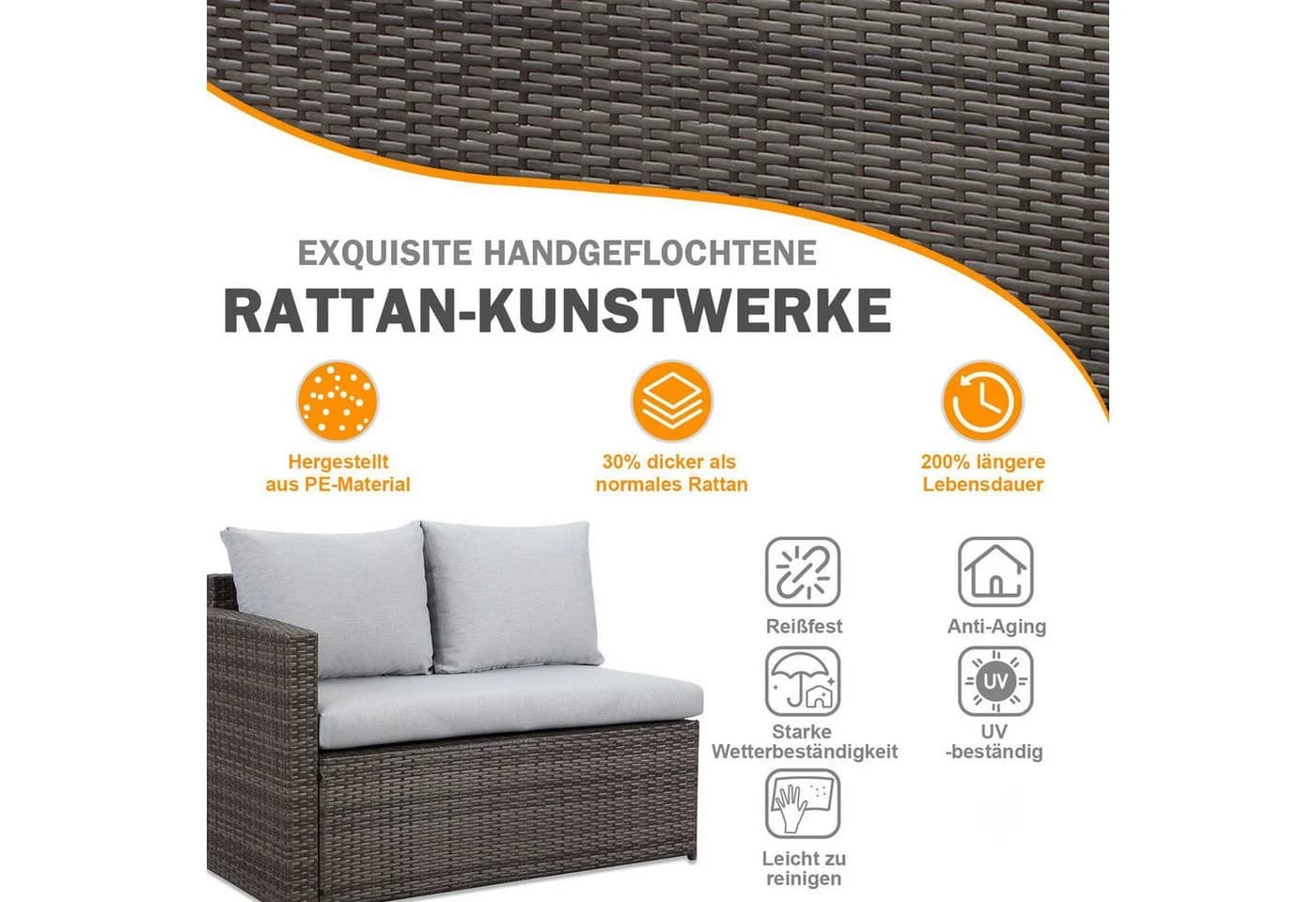 MeXo Gartenlounge-Set 7-tlg. Grau Poly Rattan für 8-10 Personen - Bild 5