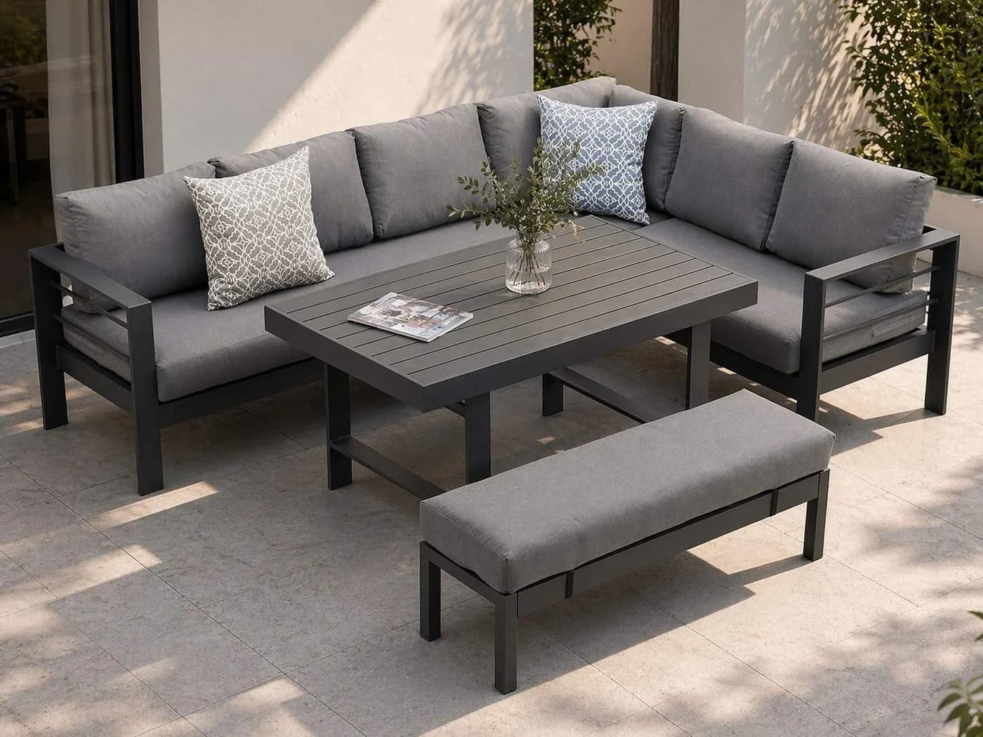 MeXo Gartenlounge-Set XXL Grau Aluminium mit Kissen - Bild 2