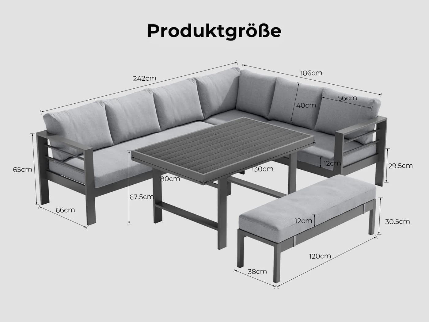 MeXo Gartenlounge-Set Outdoor Aluminium Ecklounge 5-tlg. wetterfest - Bild 3