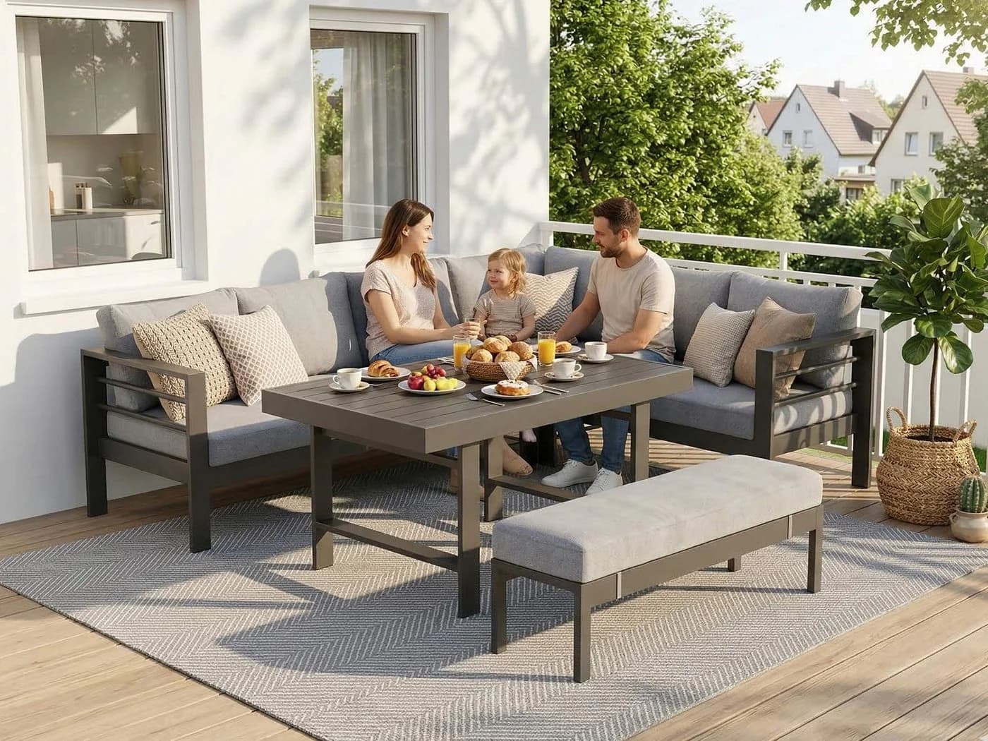 MeXo Gartenlounge-Set Outdoor Aluminium Ecklounge 5-tlg. wetterfest - Bild 4