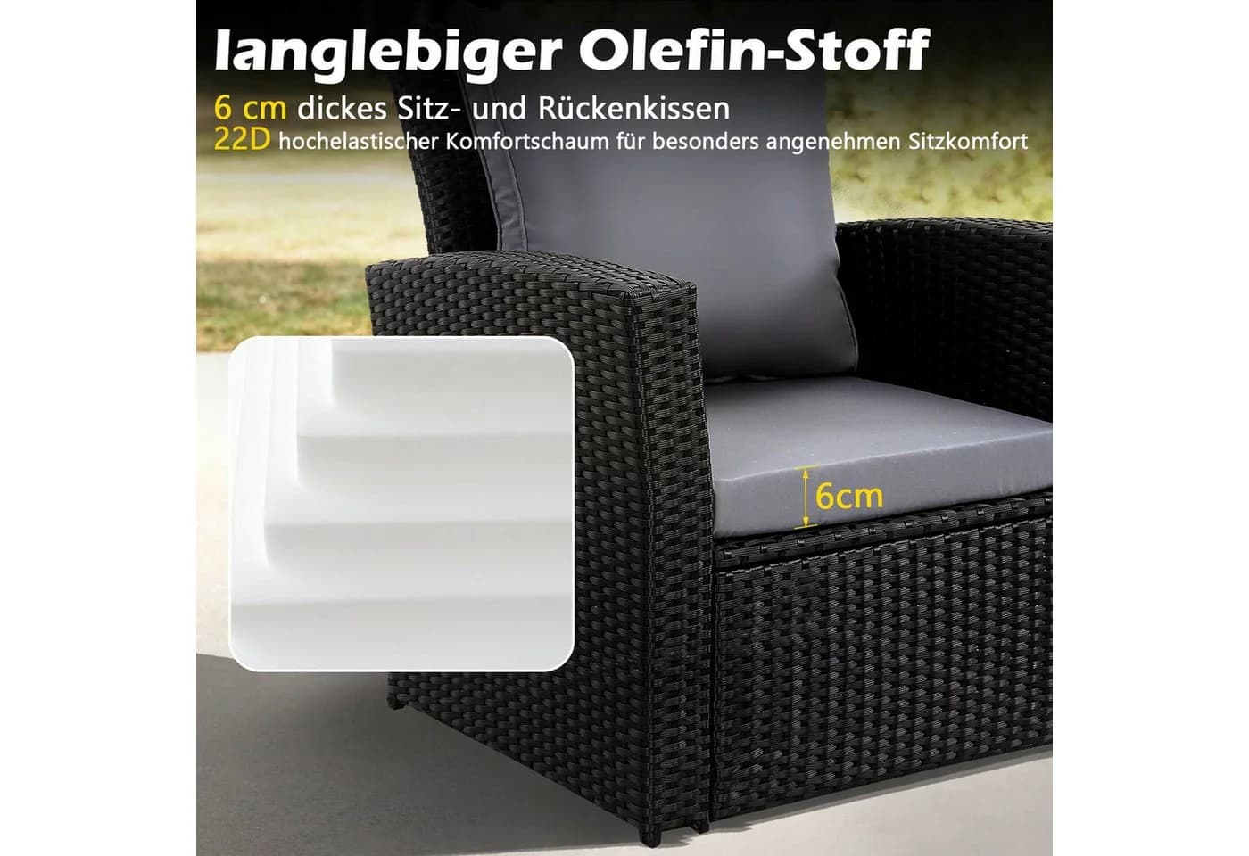 MeXo Gartenlounge-Set 4-tlg. Schwarz Poly Rattan mit Kissen - Bild 4