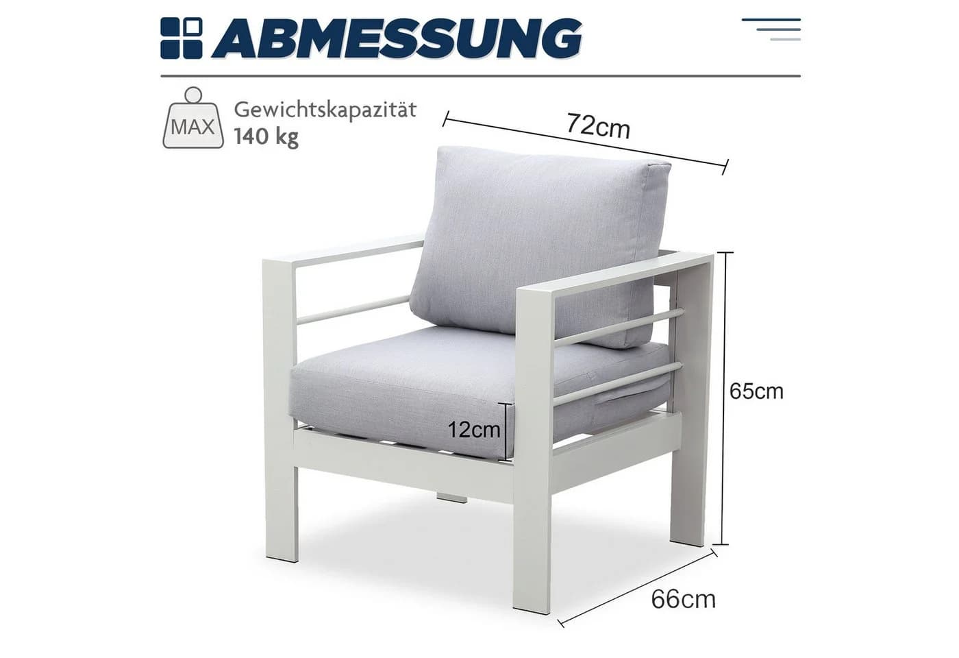 MeXo Gartensessel Relaxsessel Outdoor 2 Sitzer Aluminium Cremeweiß - Bild 3