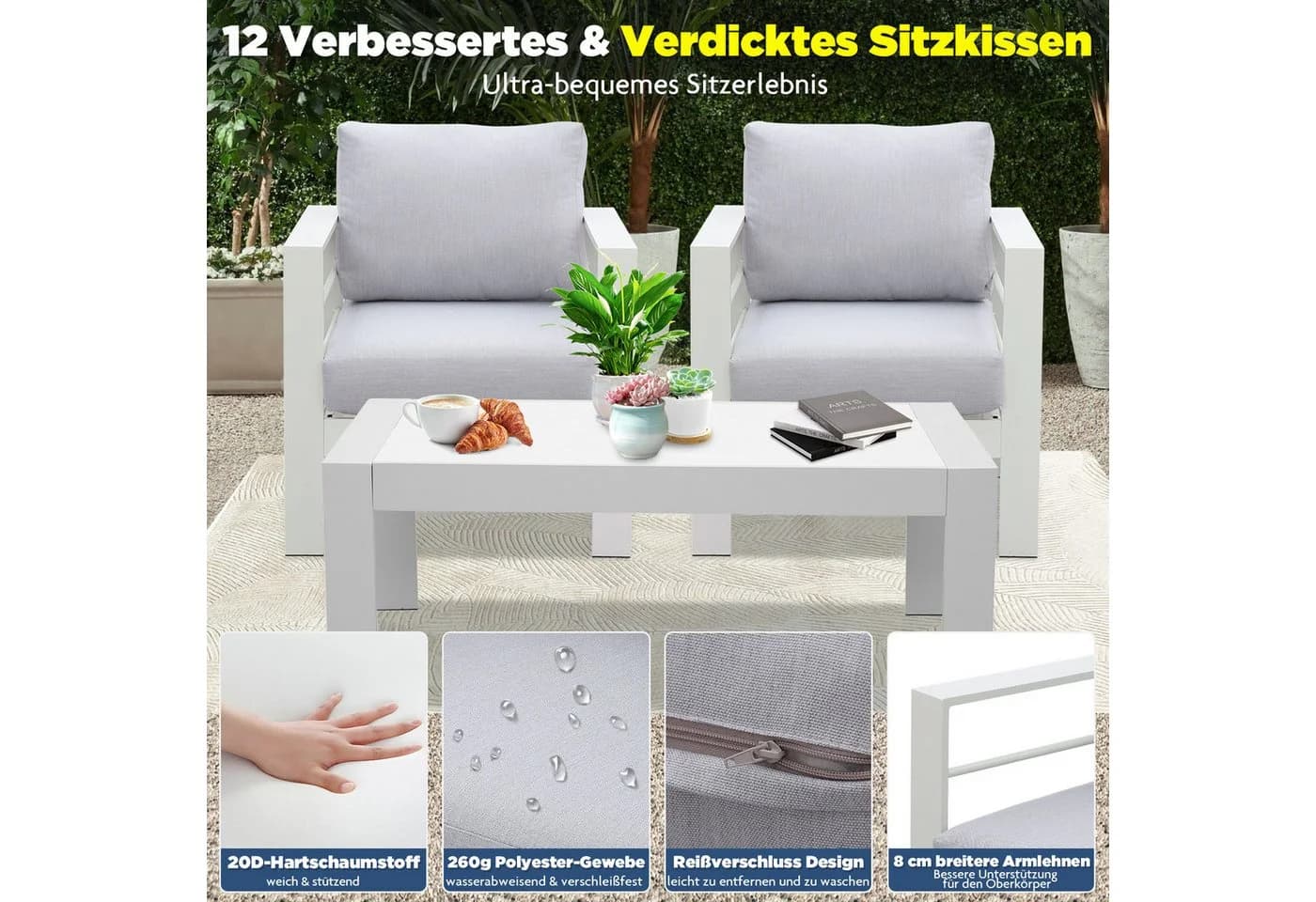 MeXo Gartensessel Relaxsessel Outdoor 2 Sitzer Aluminium Cremeweiß - Bild 5