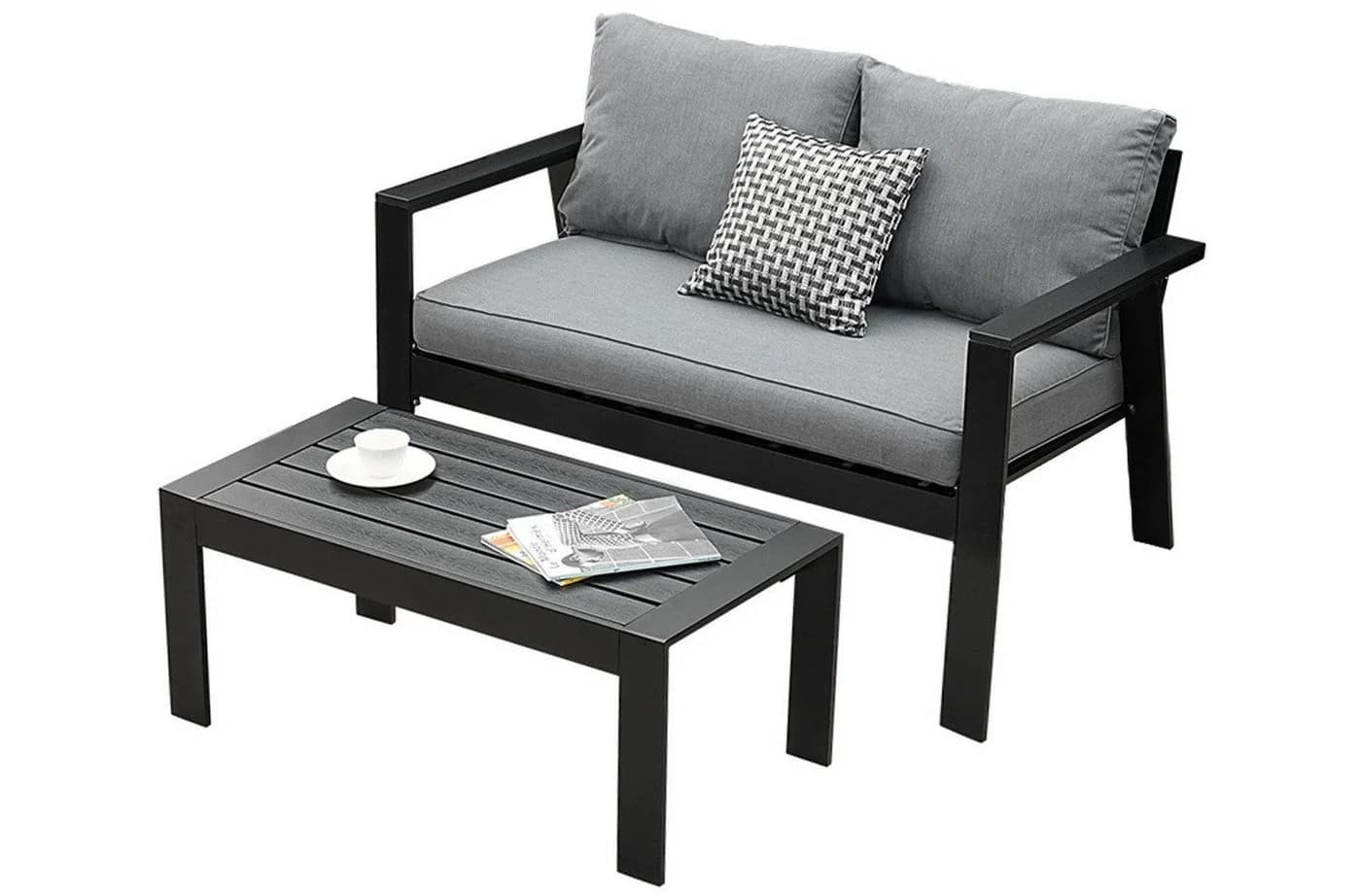 MeXo Gartenlounge-Set Aluminium 2-tlg. mit Kissen grau