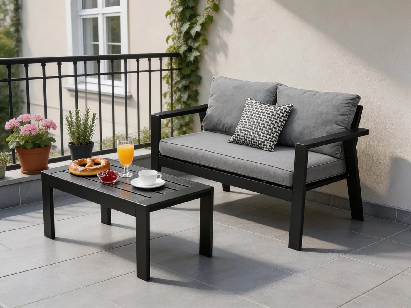 MeXo Gartenlounge-Set Aluminium 2-tlg. mit Kissen grau - Bild 2