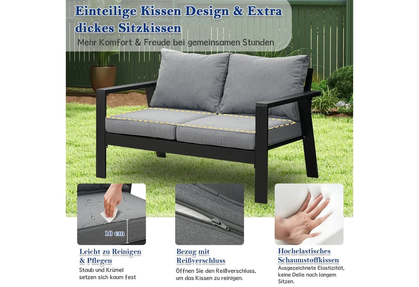 MeXo Gartenlounge-Set Aluminium 2-tlg. mit Kissen grau - Bild 5