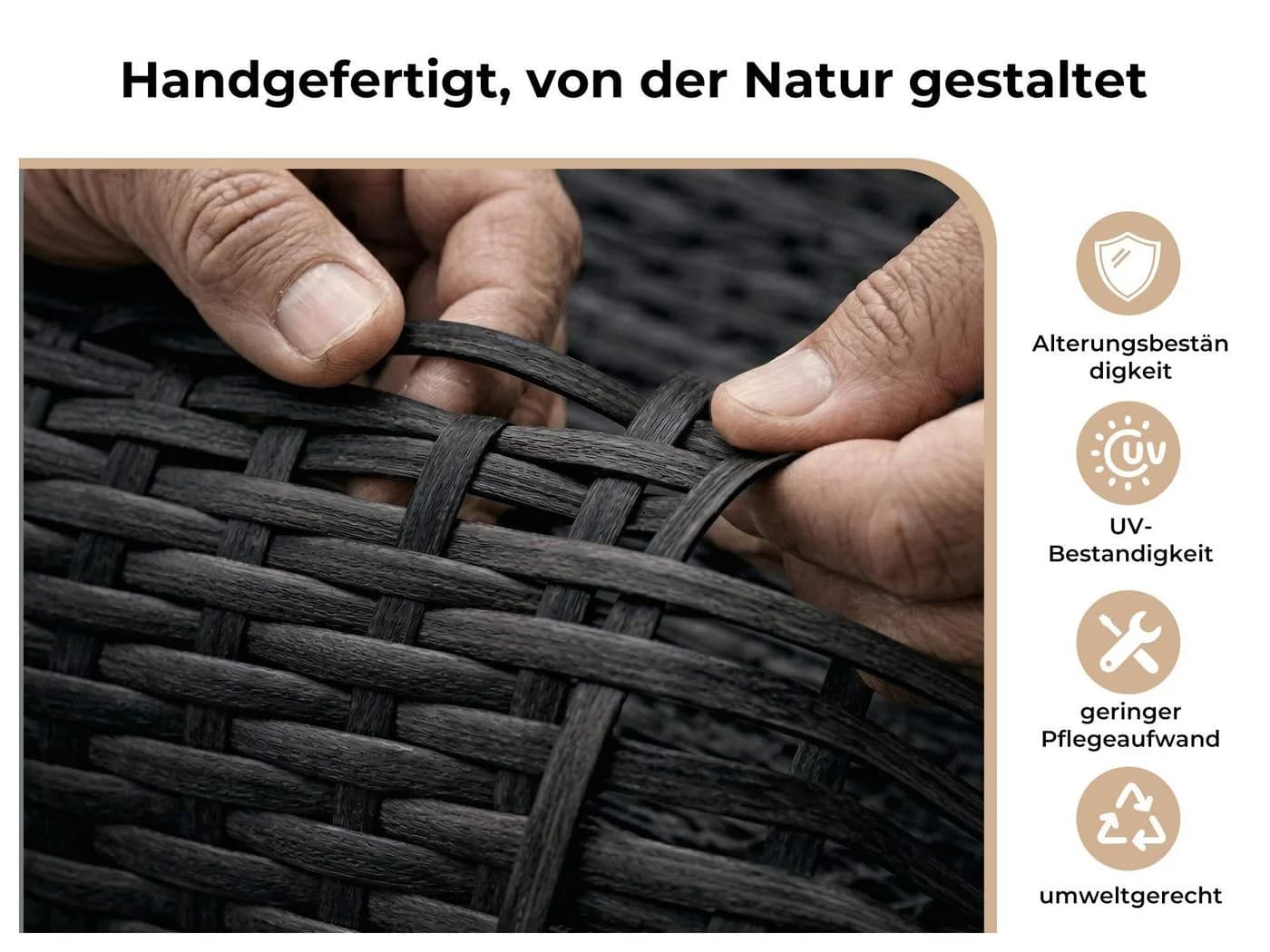MeXo Gartenlounge-Set 4-tlg. Schwarz Polyrattan mit Kissen - Bild 5