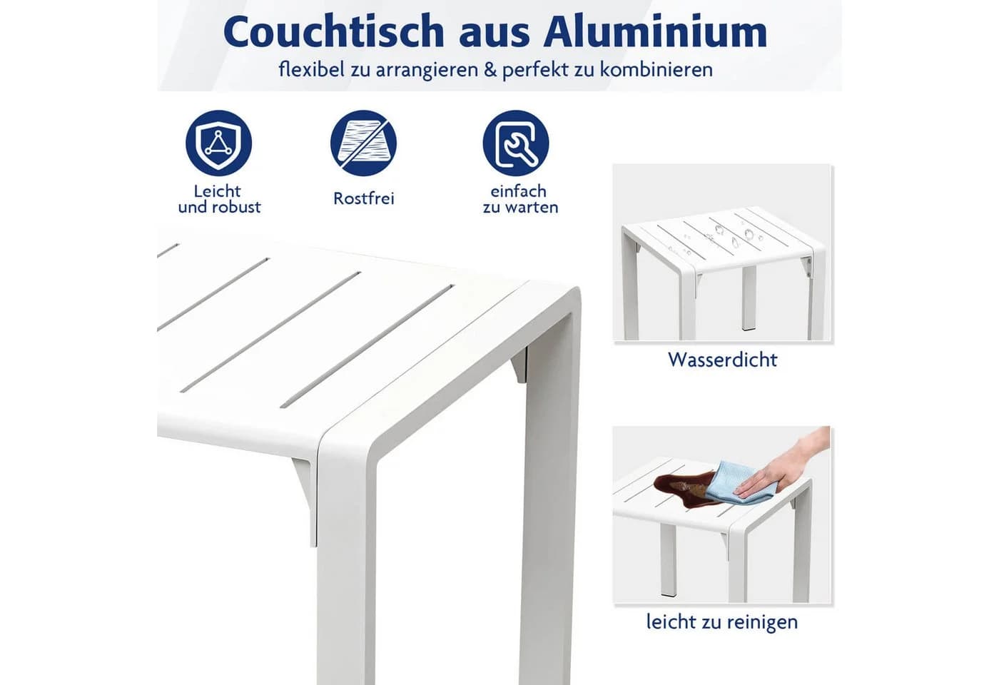 MeXo Gartenlounge-Set Aluminium Wetterfest Couchtisch Weiss - Bild 3