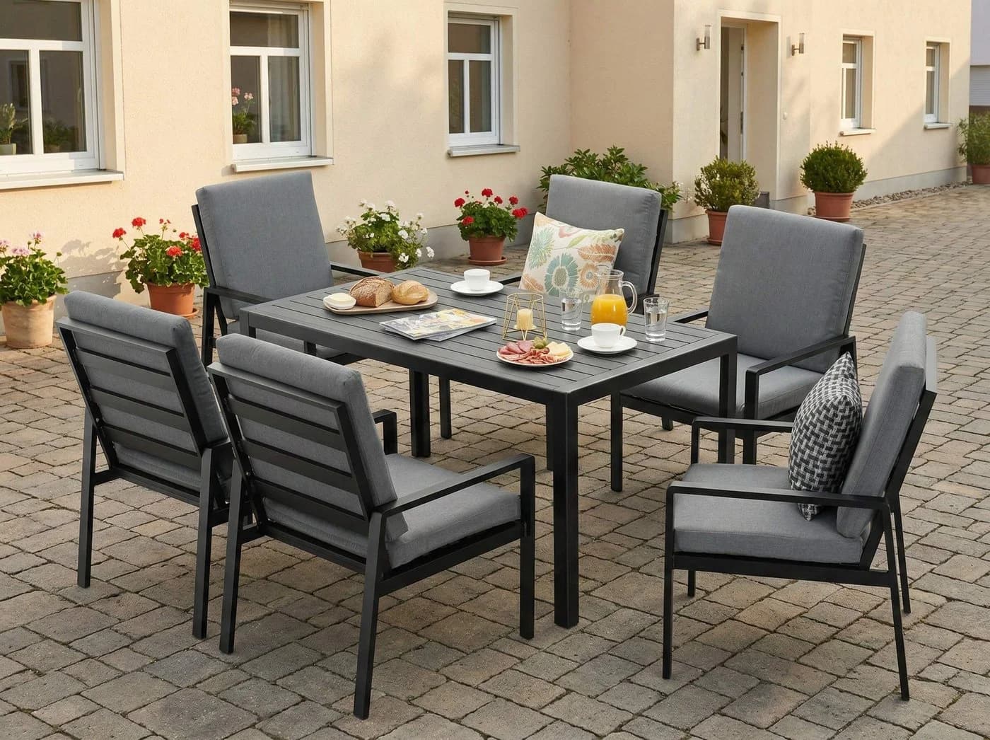 MeXo Gartenlounge-Set 7-tlg. Aluminium Schwarz - Bild 2