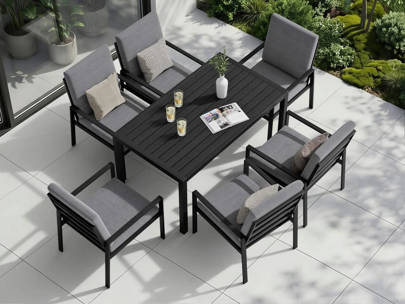 MeXo Gartenlounge-Set 7-tlg. Aluminium Schwarz - Bild 3