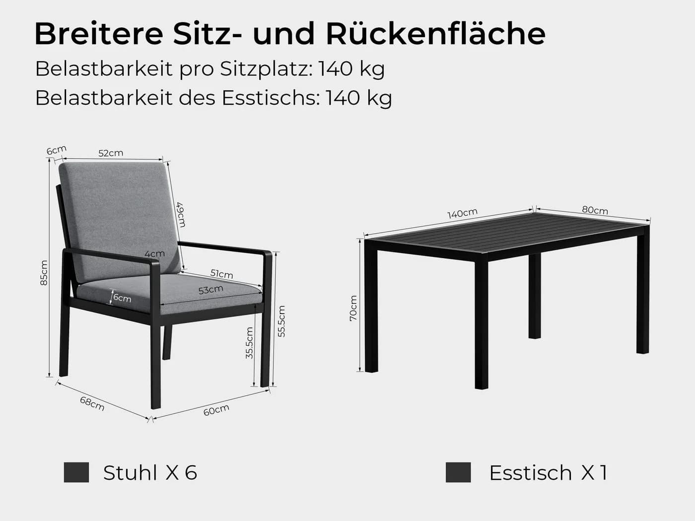 MeXo Gartenlounge-Set 7-tlg. Aluminium Schwarz - Bild 5